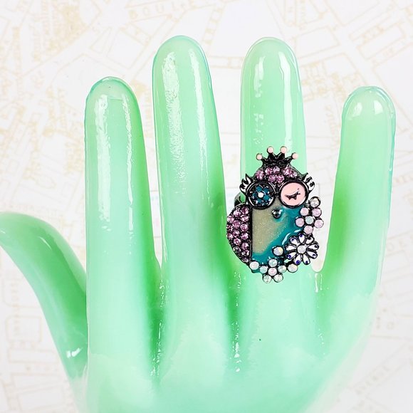 Owl Flower Ring with‎ Crystals - Picture 2 of 10
